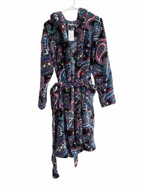 VERA BRADLEY FLEECE ROBE HAYMARKET PAISLEY HOODED LONG SLEEVE PAISLEY SIZE S/M